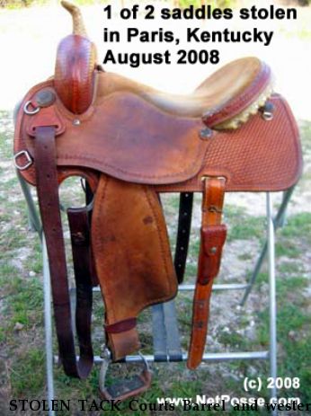 STOLEN TACK Courts Barrel and western roping saddles, Near Paris, KY, 40361